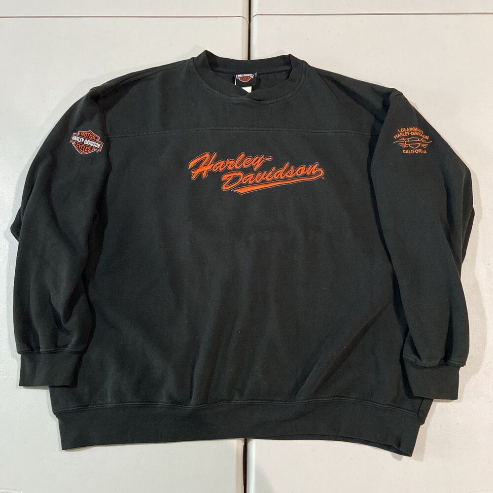 Harley Davidson Mens Pullover Crossneck Sweater Embroidered Spellout XL